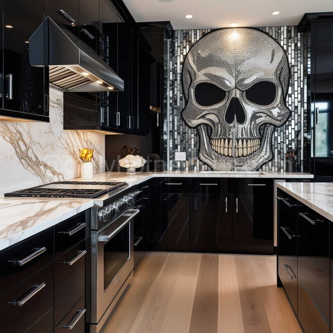 Skull Backsplash Design-Cooker Wall