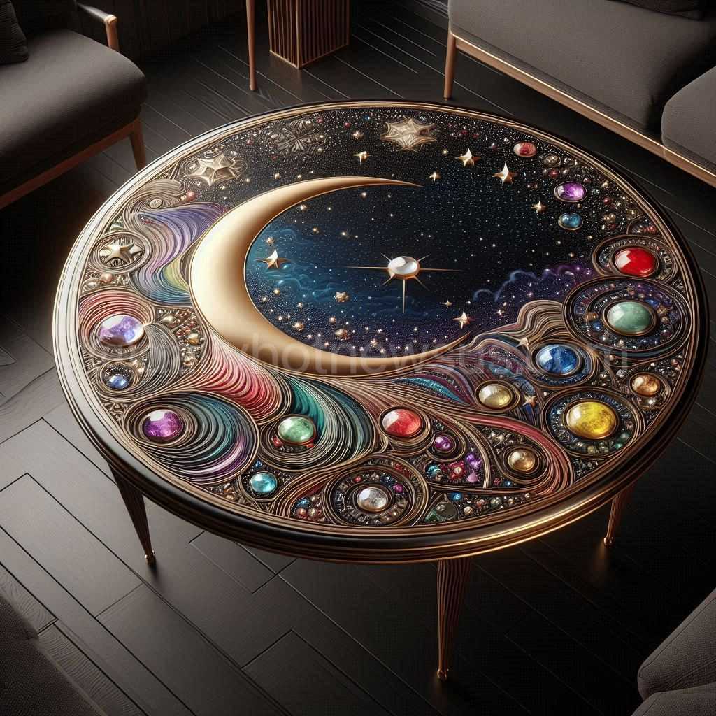 Witch Moon Stained Glass Table