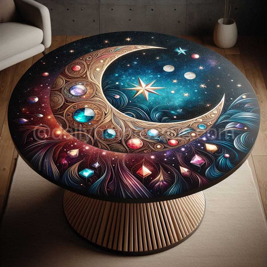 Witch Moon Stained Glass Table