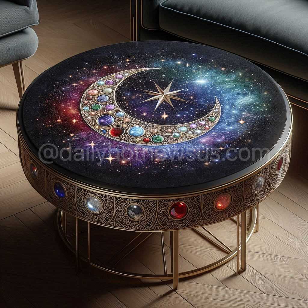 Witch Moon Stained Glass Table