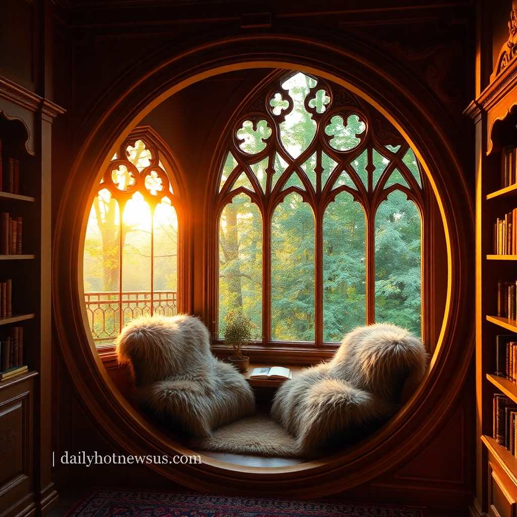 wooden circular reading nooks