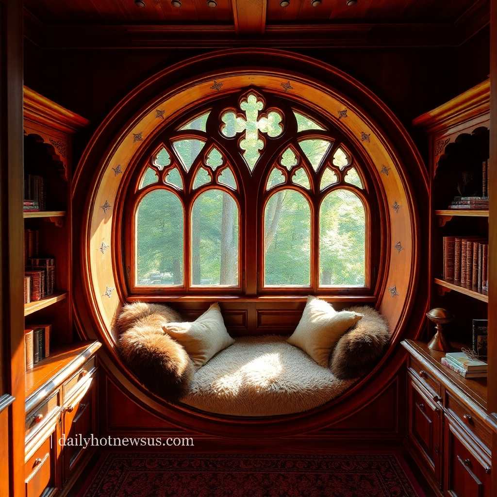 wooden circular reading nooks