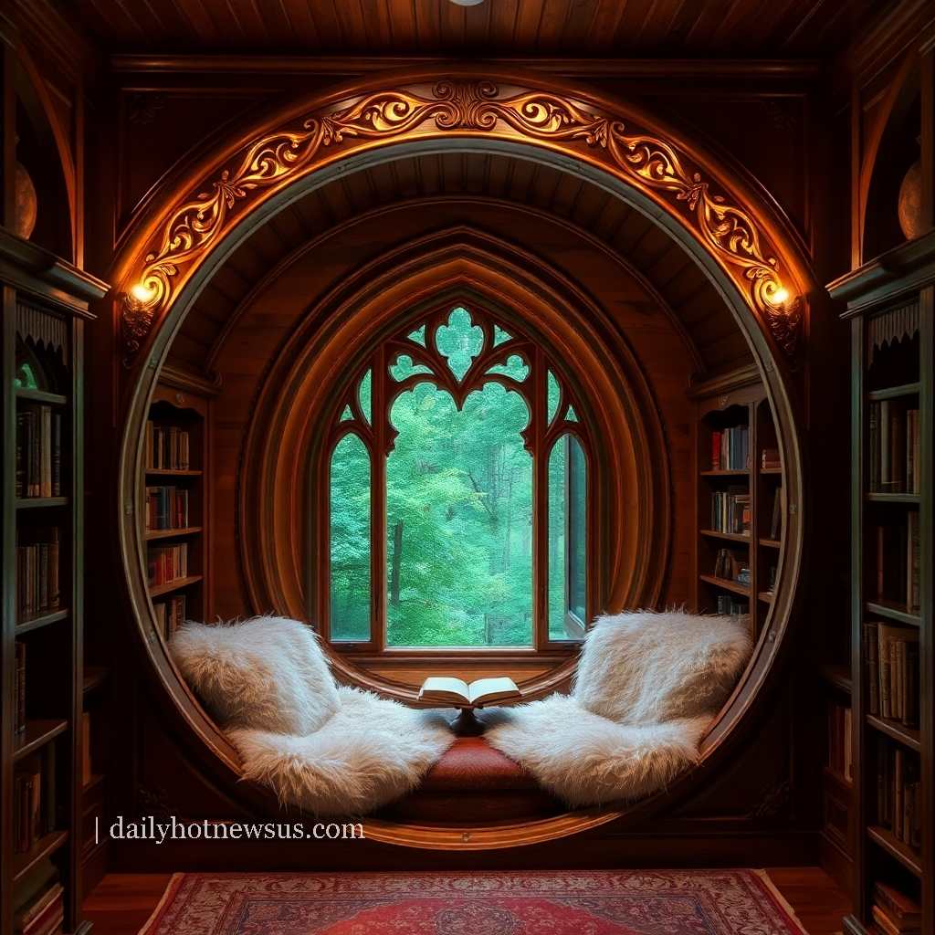 wooden circular reading nooks